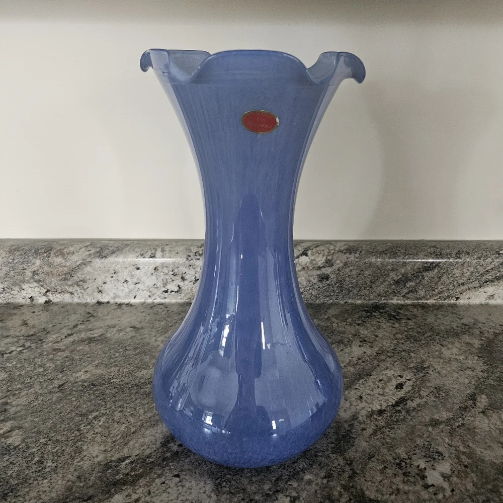 Murano Hand Blown Glass Vase Periwinkle Blue 13